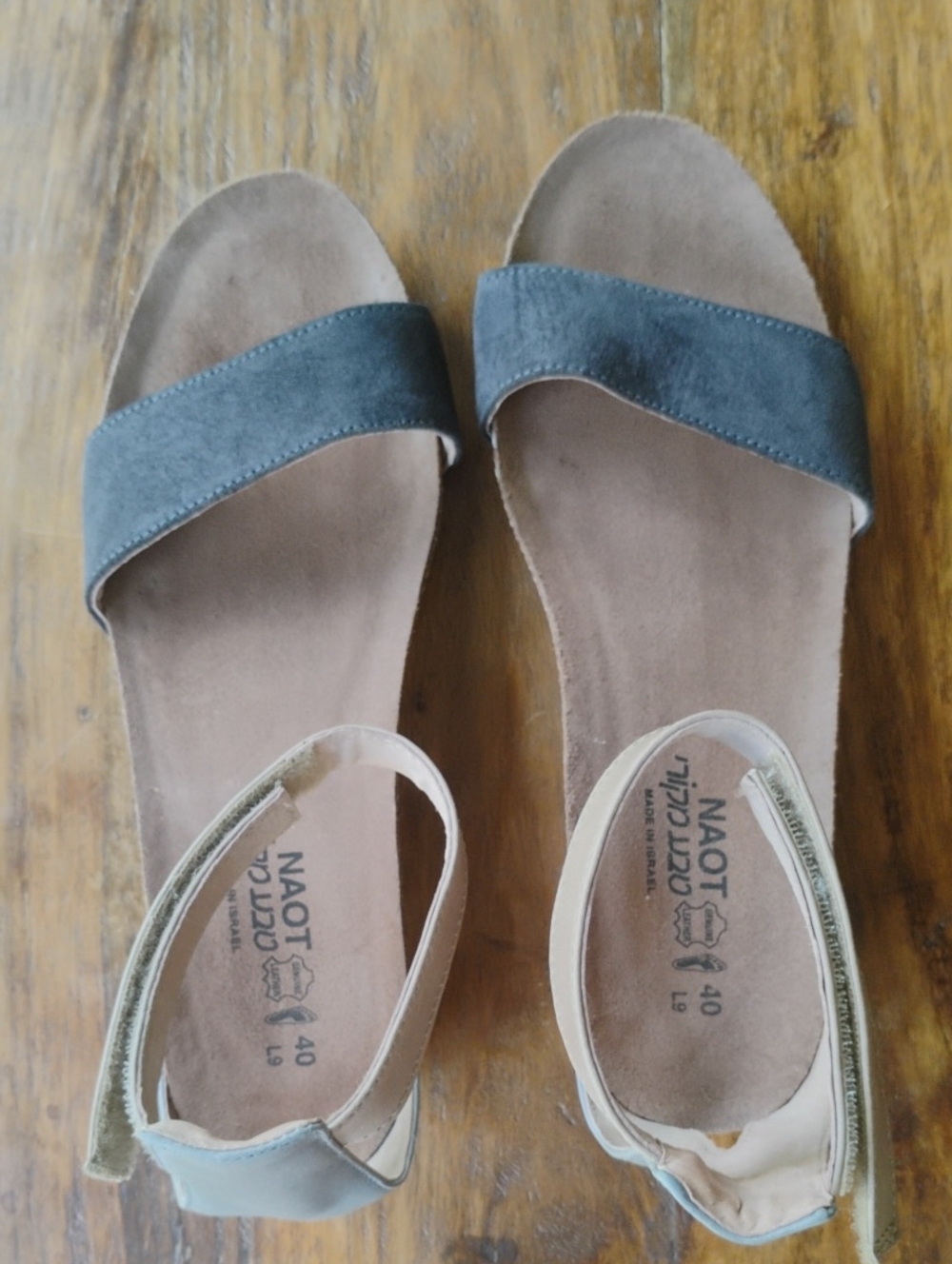 Naot Two-Strap Suede Slide Sandals in Gray and Tan
